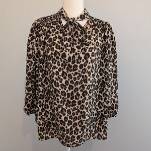 A Love Story Leopard Print Tie-Neck Blouse | Women’s L | Long Sleeve, Polyester